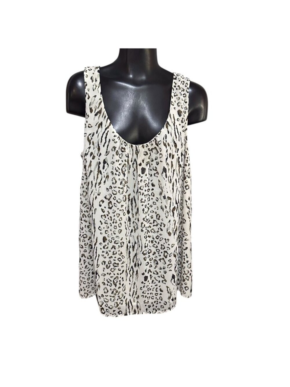 Ann Taylor Loft Leopard Print Tank Blouse Womens Large Pleated Chiffon Lined Top